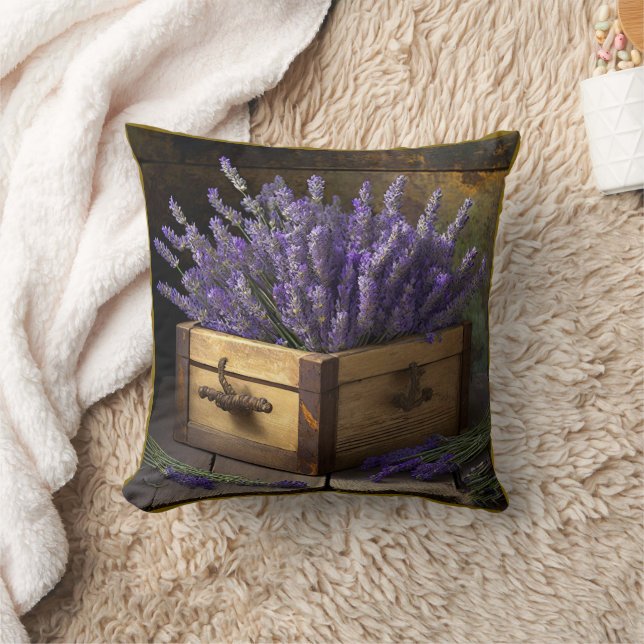 Land Lavendel in een houten doos Kussen (Deken)