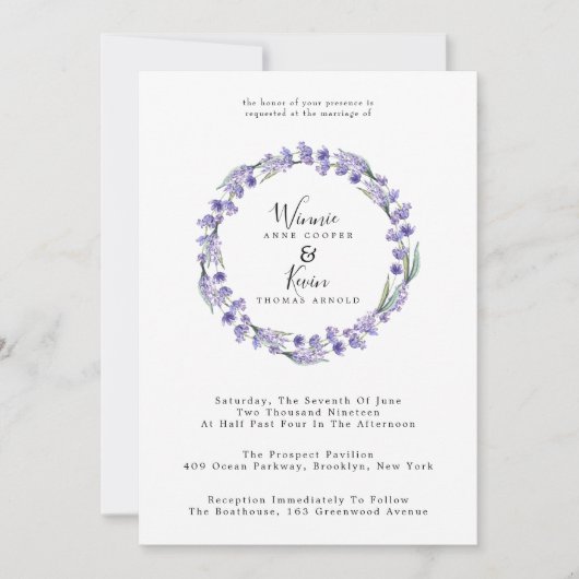 Land Lavendel krans bruiloft Kaart (Voorkant)