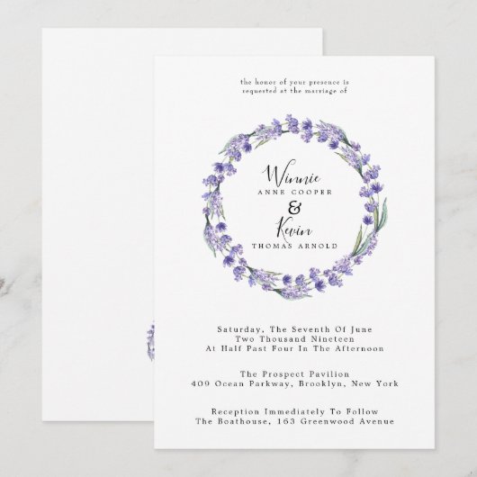 Land Lavendel krans bruiloft Kaart (Voorkant / Achterkant)