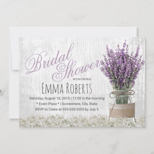 Land Lavender Floral Mason Jar Vrijgezellenfeest Kaart (Voorkant)