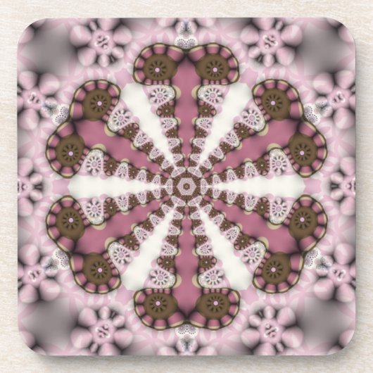 Land Mandala Roze Aarde : Set van Zes Onderzetter (Voorkant)