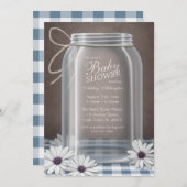 Land Mason Jar Blue Gingham Baby shower Kaart (Voorkant / Achterkant)