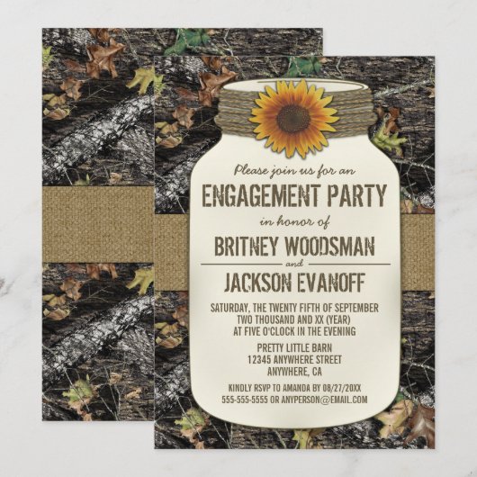 Land Mason Jar Camo Verlovingsfeest Uitnodigingen (Voorkant / Achterkant)