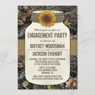 Land Mason Jar Camo Verlovingsfeest Uitnodigingen