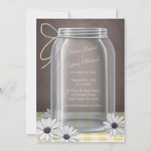 Land Mason Jar Daisy Geel Bruin Bruiloft Kaart (Voorkant)
