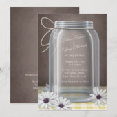 Land Mason Jar Daisy Geel Bruin Bruiloft Kaart (Voorkant / Achterkant)