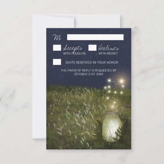 Land Mason Jar + Firefly Wedding RSVP-kaarten RSVP Kaartje (Voorkant)