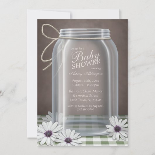 Land Mason Jar Green Gingham Baby shower Kaart (Voorkant)