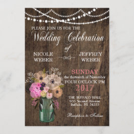 Land Mason Jar Houten Bloem Bruiloft Uitnodiging