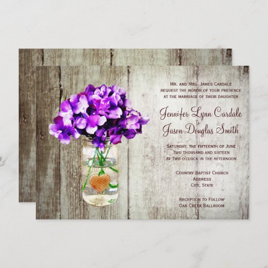Land Mason Jar Hydrangea Wedding Invitation Kaart (Voorkant / Achterkant)
