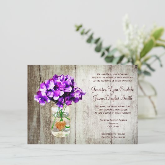 Land Mason Jar Hydrangea Wedding Invitation Kaart (Staand voorkant)