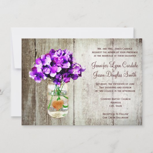Land Mason Jar Hydrangea Wedding Invitation Kaart (Voorkant)