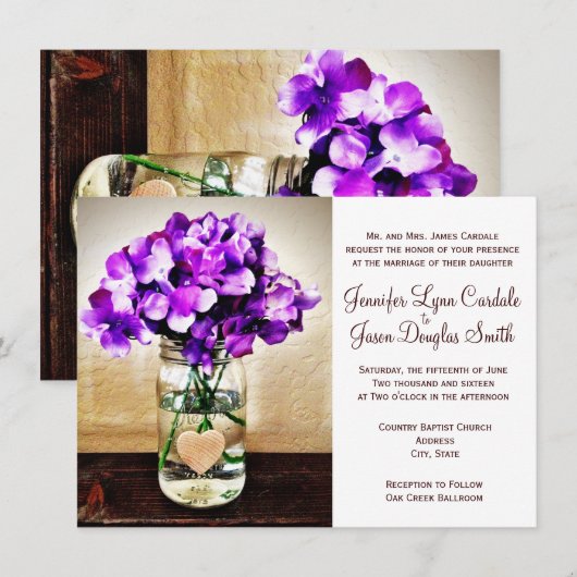 Land Mason Jar Hydrangea Wedding Invitation Kaart (Voorkant / Achterkant)