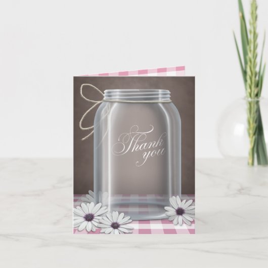 Land Mason Jar Madelief Roze Dank je kaarten (Voorkant)