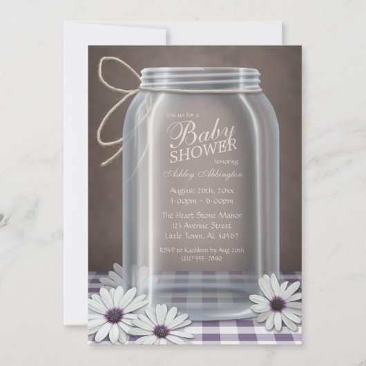 Land Mason Jar Paars Gingham Baby shower Kaart (Voorkant)