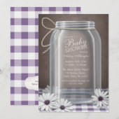 Land Mason Jar Paars Gingham Baby shower Kaart (Voorkant / Achterkant)