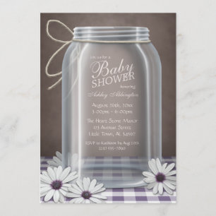 Land Mason Jar Paars Gingham Baby shower Kaart