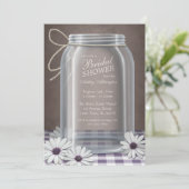 Land Mason Jar Paarse Gingham Vrijgezellenfeest Kaart (Staand voorkant)