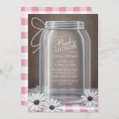 Land Mason Jar Pink Gingham Baby shower Kaart (Voorkant / Achterkant)