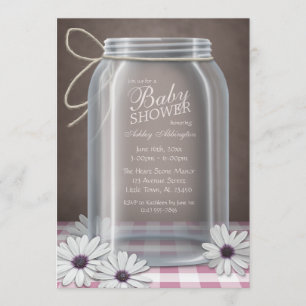 Land Mason Jar Pink Gingham Baby shower Kaart