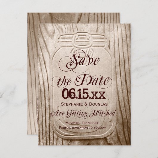 Land Mason Jar Rustic Save the Date Briefkaarten (Voorkant / Achterkant)