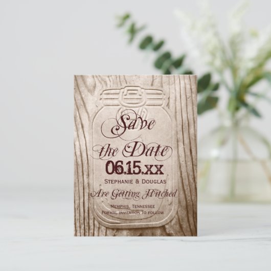 Land Mason Jar Rustic Save the Date Briefkaarten (Staand voorkant)