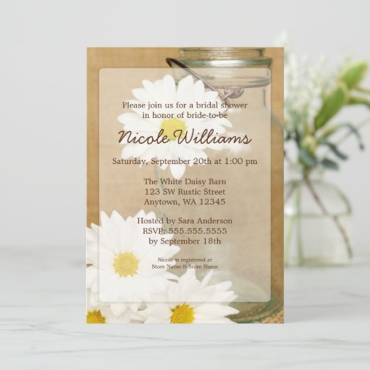 Land Mason Jar White Daisies Vrijgezellenfeest Kaart (Staand voorkant)