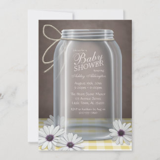 Land Mason Jar Yellow Gingham Baby shower Kaart