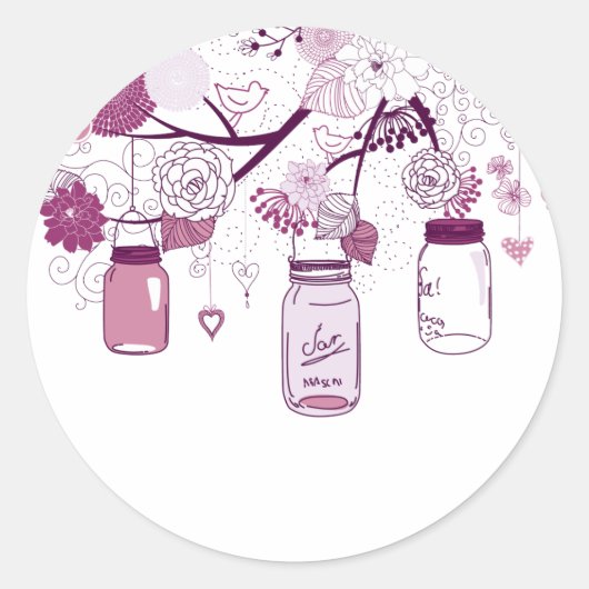 Land Mason Jars Paarse Bloemen Ronde Sticker (Voorkant)
