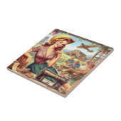 land meisje illustratie tegeltje (Zijkant)