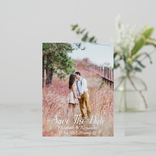 Land met als achtergrond de datum opslaan folie uitnodiging briefkaart (Staand Voorkant)