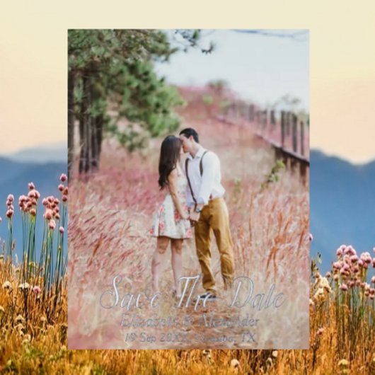 Land met als achtergrond de datum opslaan folie uitnodiging briefkaart