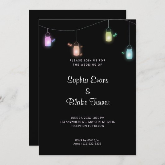 Land met kleurcode Mason Jars Black Wedding Kaart (Voorkant / Achterkant)