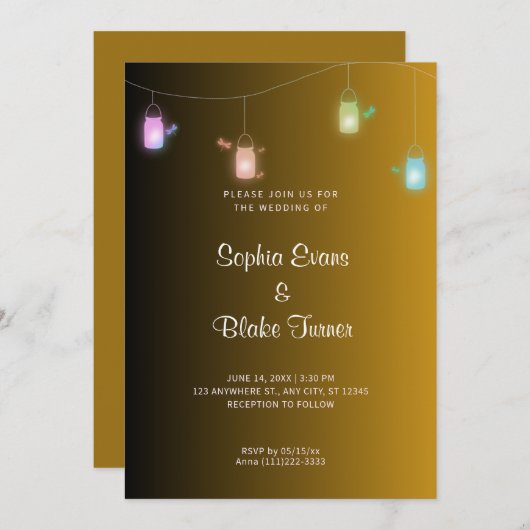 Land met kleurcode Mason Jars Gold Wedding Kaart (Voorkant / Achterkant)