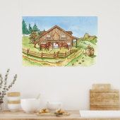 land met konijnenschuur poster (Keuken)