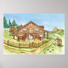 land met konijnenschuur poster