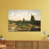 Land met rivier de Manzanares Canvas Afdruk (Insitu (Woonkamer))