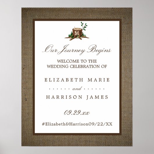 Land Monogram Boom Burlap Bruiloft Welkom Poster (Voorkant)