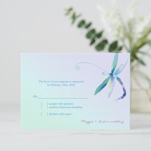 Land Morning Dragonfly Weddenschap RSVP Kaartje (Staand voorkant)