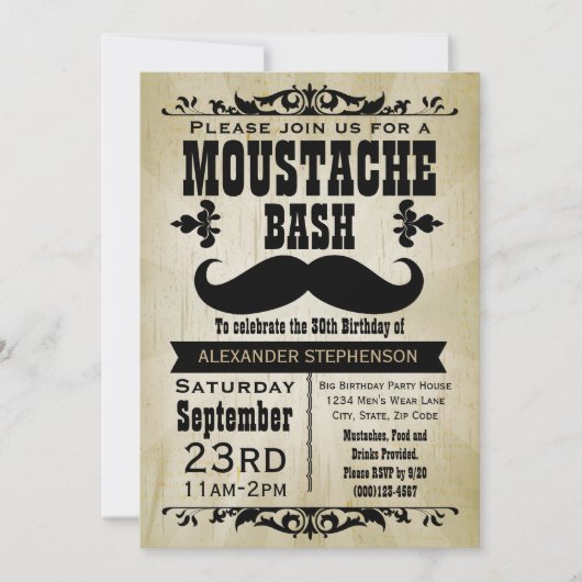Land Mustache Bash Verjaardagsfeestje Kaart (Voorkant)