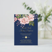 Land Navy Blauwe Roze Rozen Gouden VERLOVING Briefkaart (Staand voorkant)