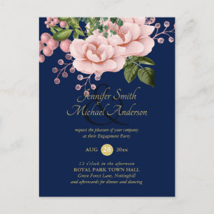 Land Navy Blauwe Roze Rozen Gouden VERLOVING Briefkaart