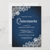  land Navy Blue Wood Lace Quinceanera Kaart (Voorkant)