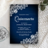 land Navy Blue Wood Lace Quinceanera Kaart