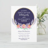 Land Navy Pink Lila Wild Flower Sweet 16 Kaart (Staand voorkant)
