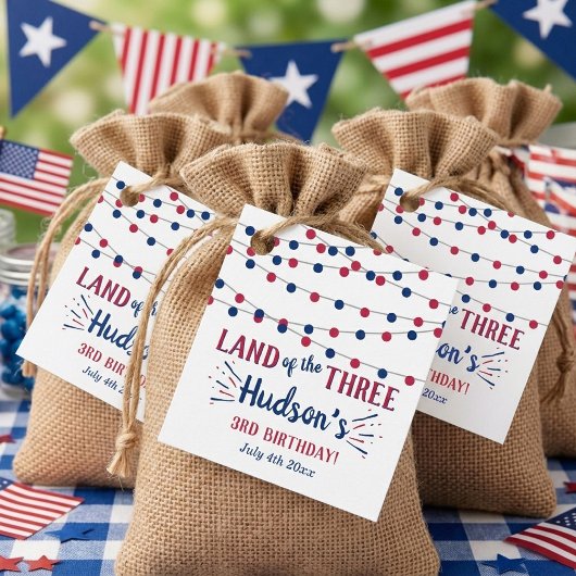 Land Of The Three! 4 juli 3e verjaardagsfeestje Bedankjes Labels