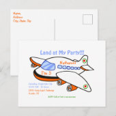 Land op My Party Vliegtuigthema Kinder Uitnodiging Briefkaart (Voorkant / Achterkant)