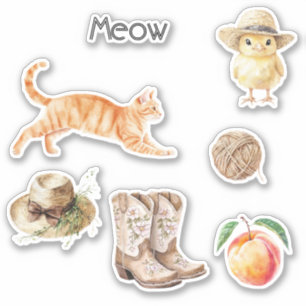 Land Oranje Kat Perzik Kuiken Laarzen Garens Muts Sticker