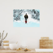 Land overschrijden via sneeuwse Bossen Poster (Keuken)