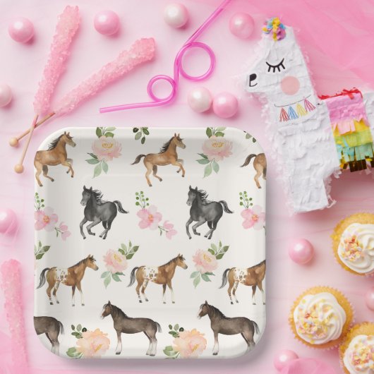 Land Paard Bloemen Papier Borden Papieren Bordje (Feest)